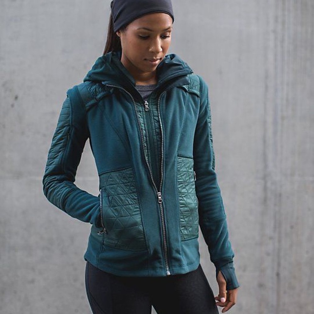 Lululemon Fleecy Keen Jacket, “Dark Fuel” teal green color, size 6